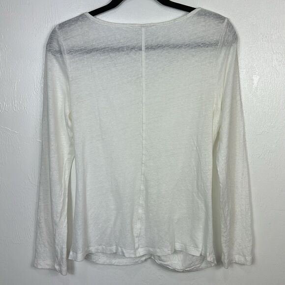 Frame White Linen Shirred Long Sleeve Ruched Front T-Shirt Size M - Picture 4 of 10